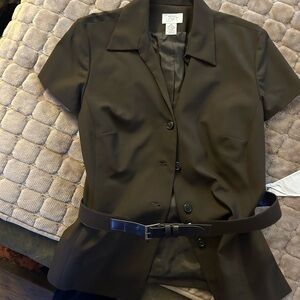 LOFT Elegant deep chocolate brown   top/blazer with  belt
